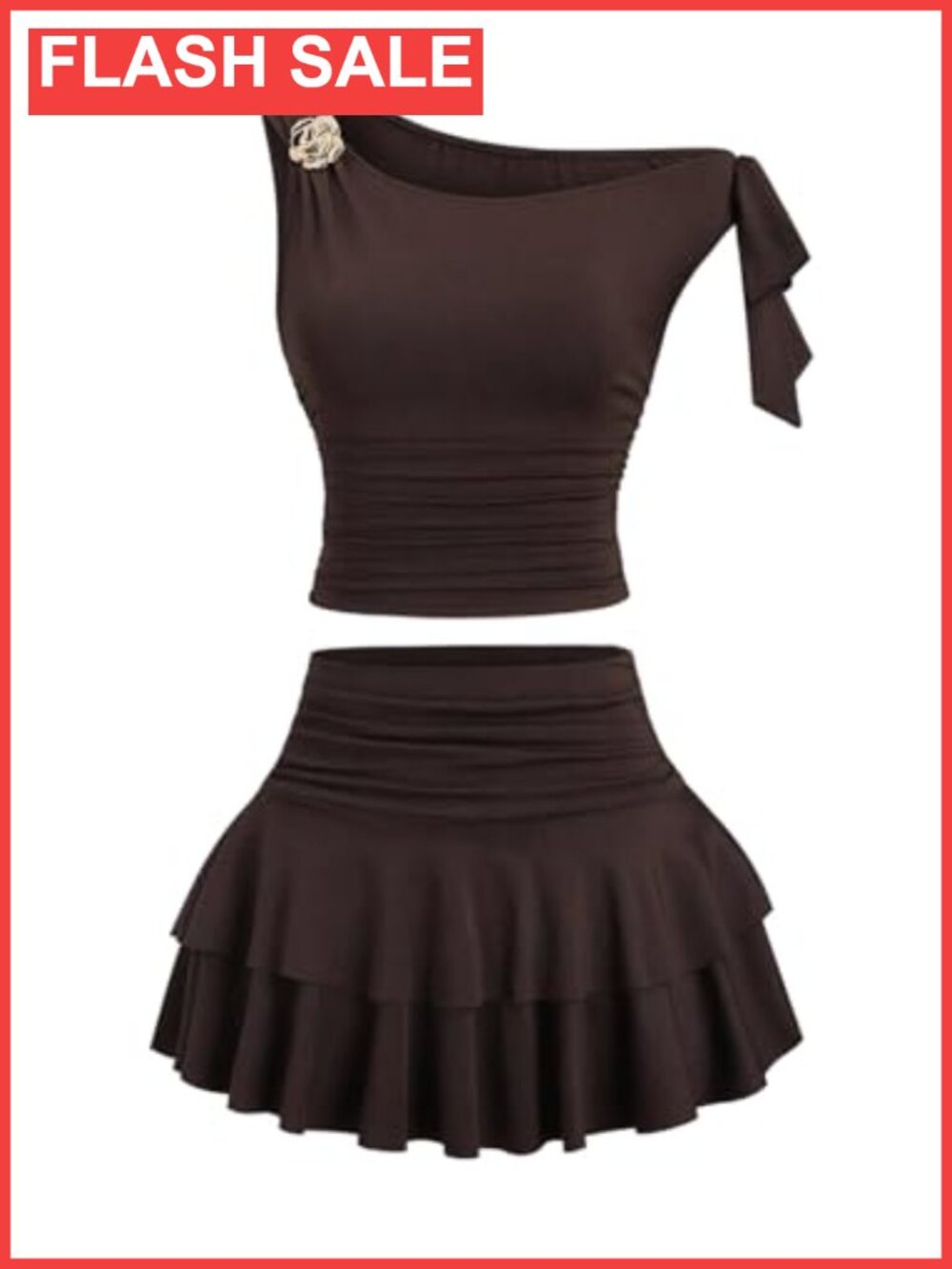 Two Piece Skirt Set Sleeveless Crop Top Ruffle Mini Skirt Summer Outfit